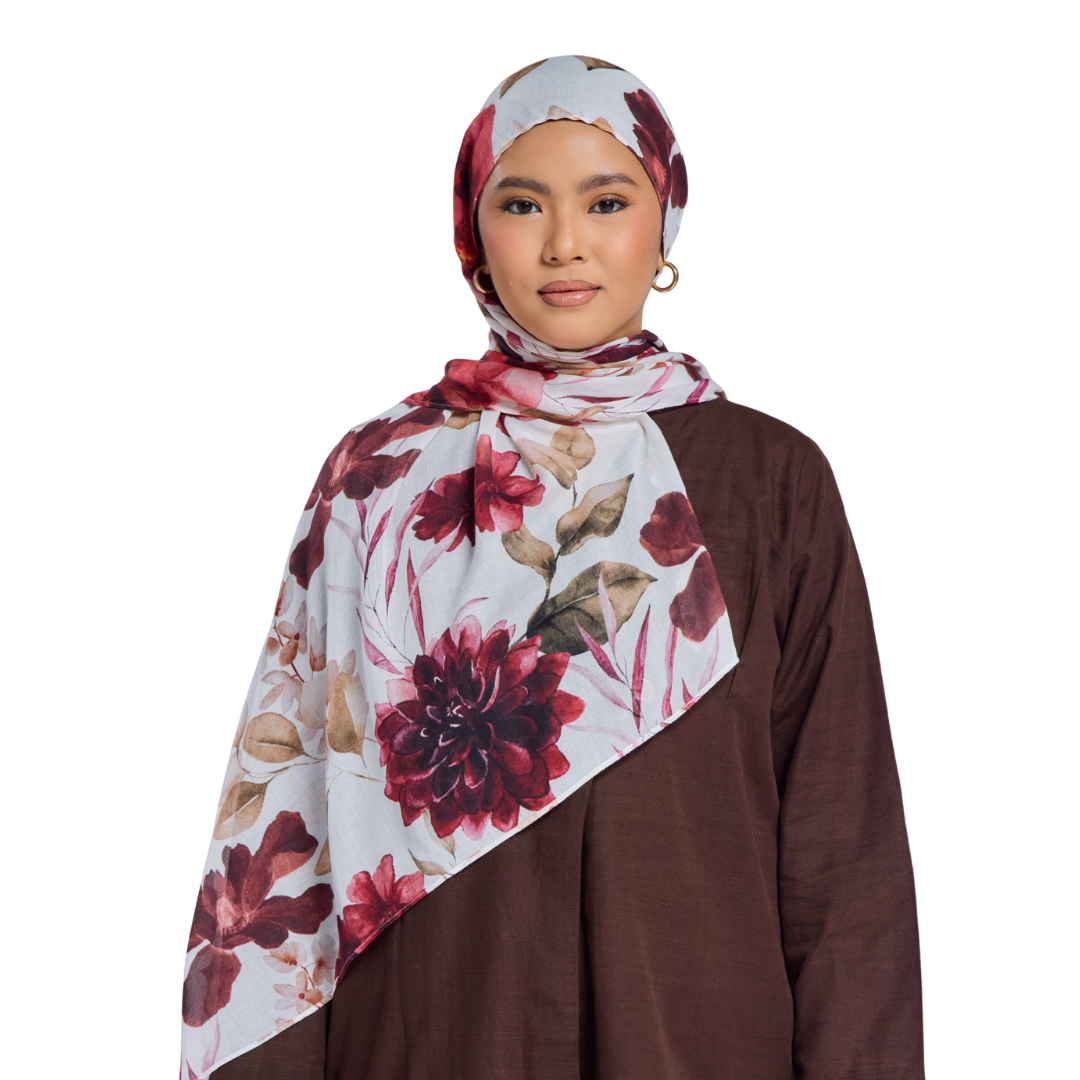 Crimson Floral Modal Hijab