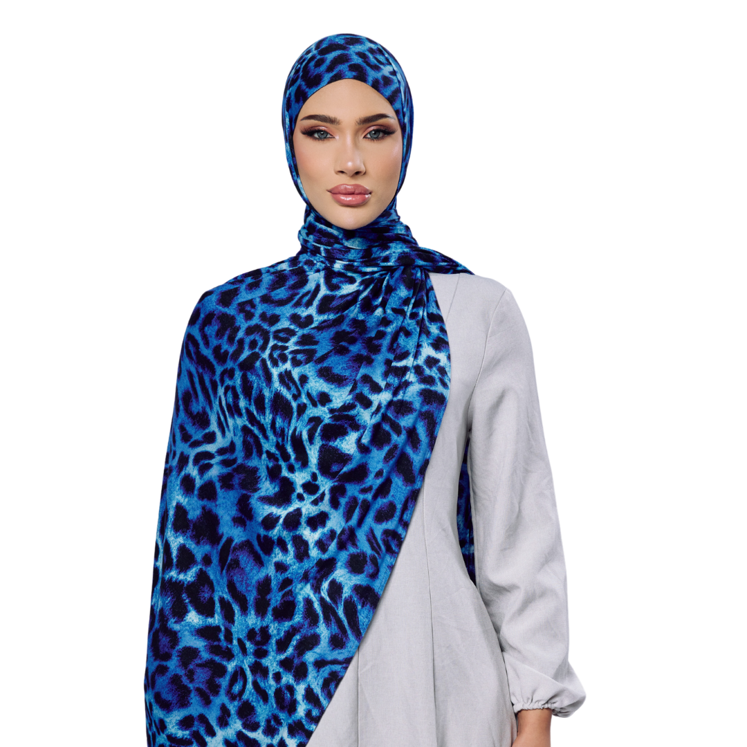 Blue Leopard Jersey Hijab