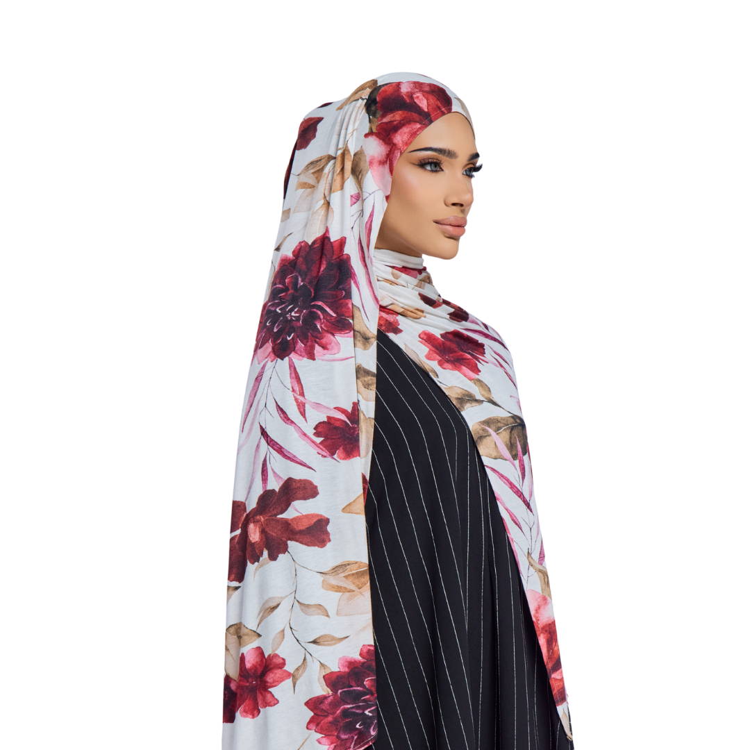 Crimson Floral Jersey Hijab