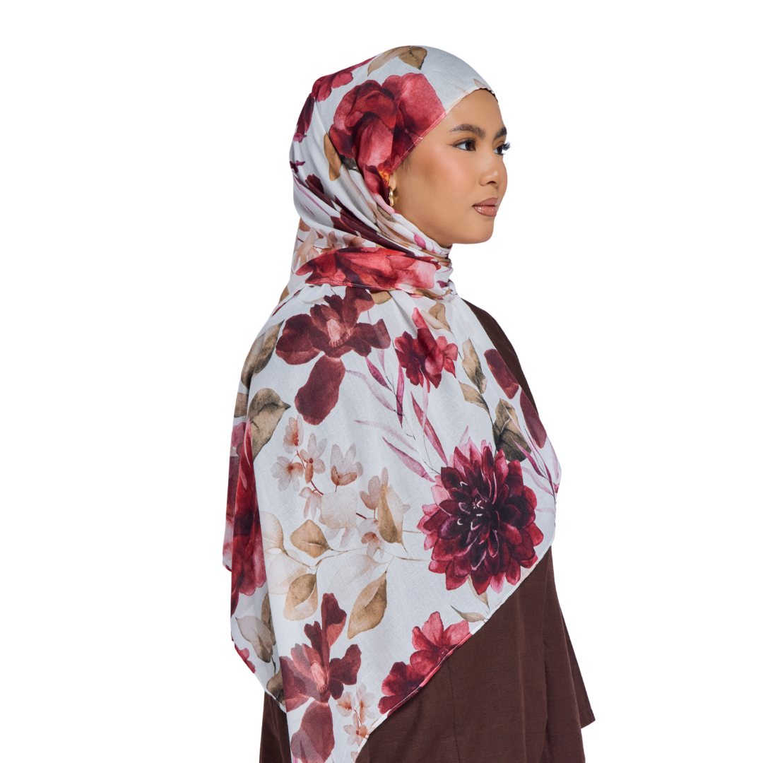 Crimson Floral Modal Hijab