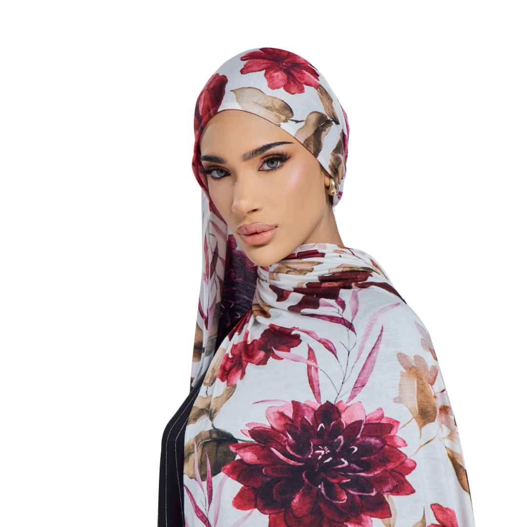 Crimson Floral Jersey Hijab