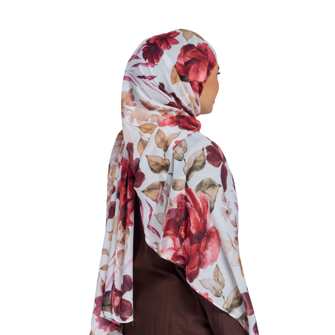 Crimson Floral Modal Hijab