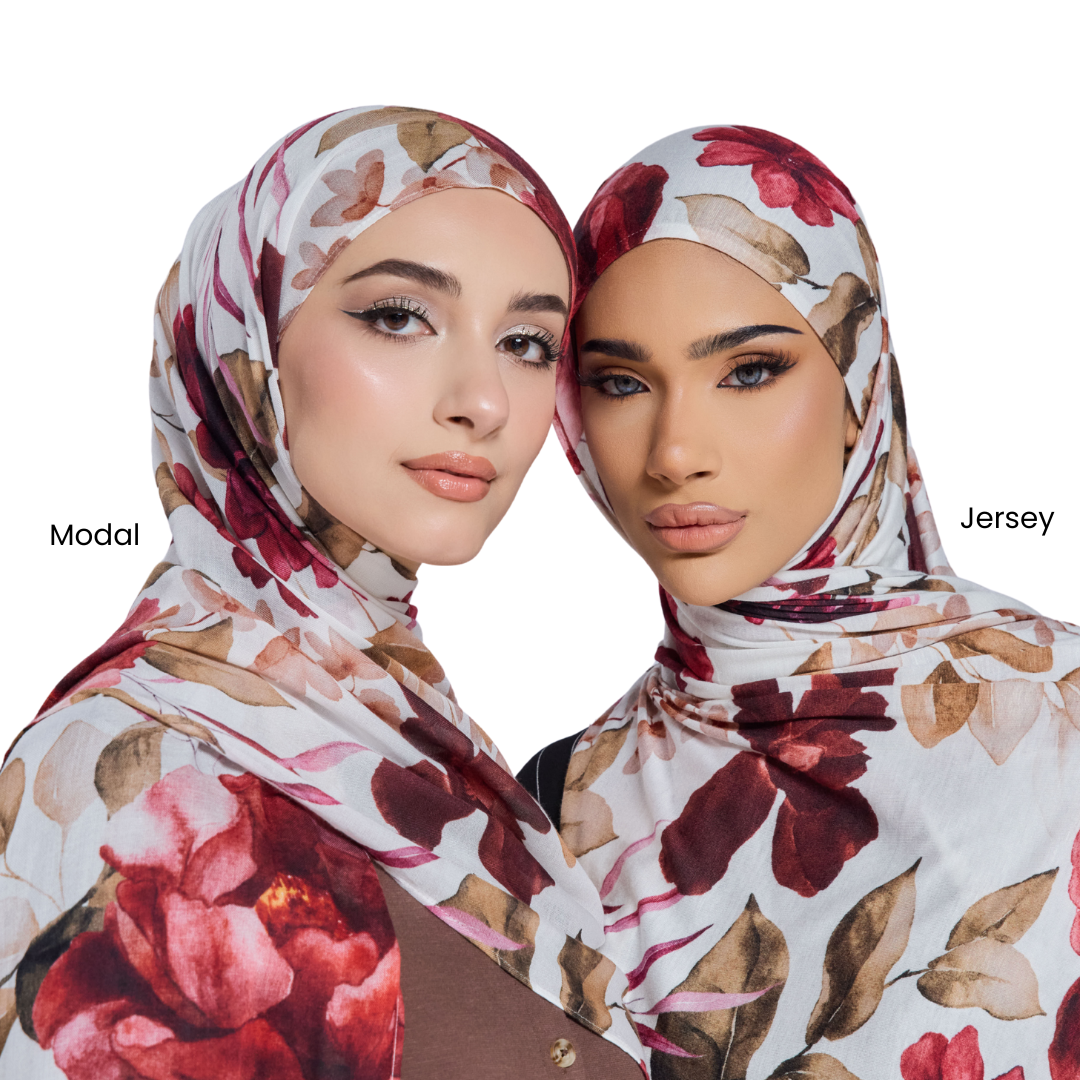 Crimson Floral Jersey Hijab