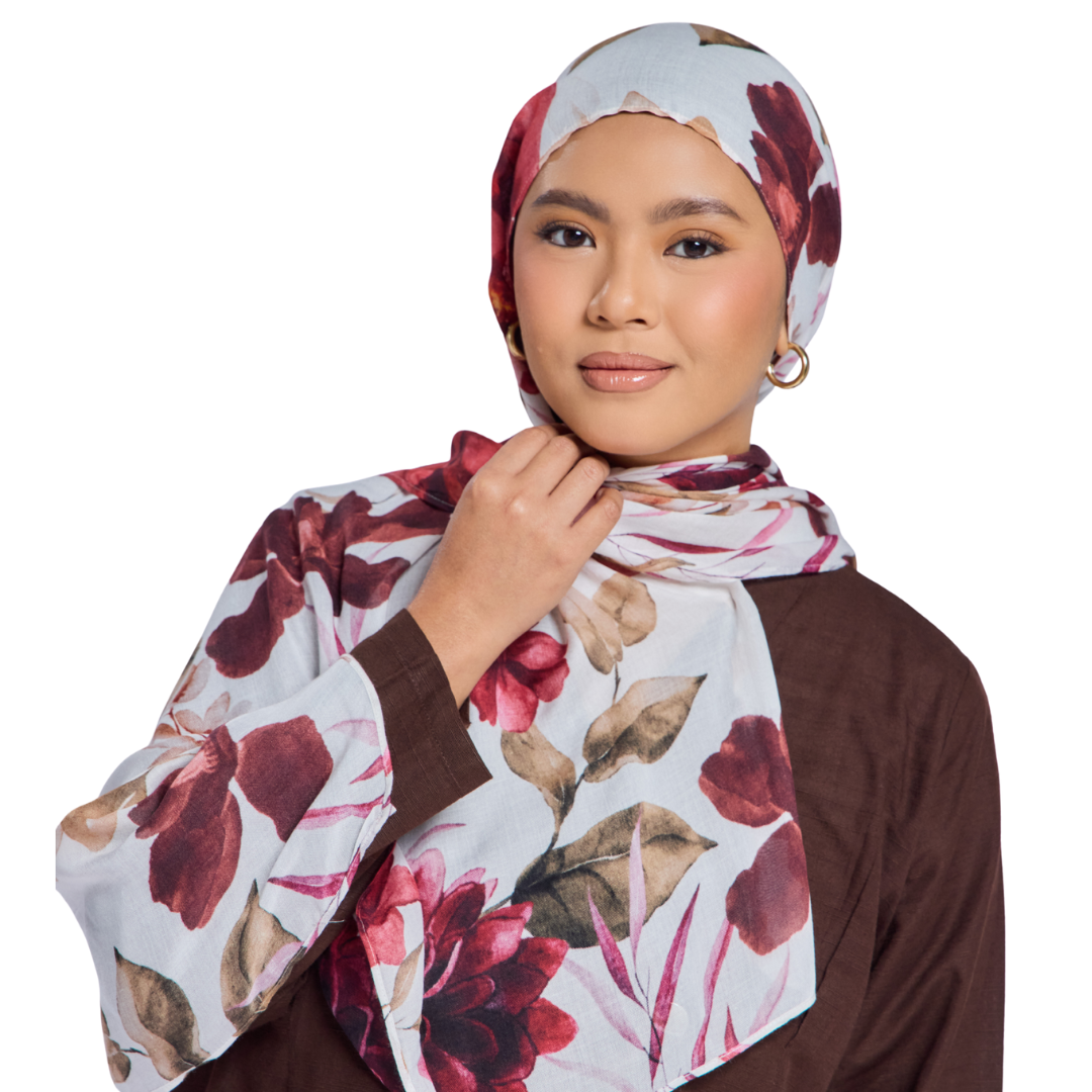 Crimson Floral Modal Hijab