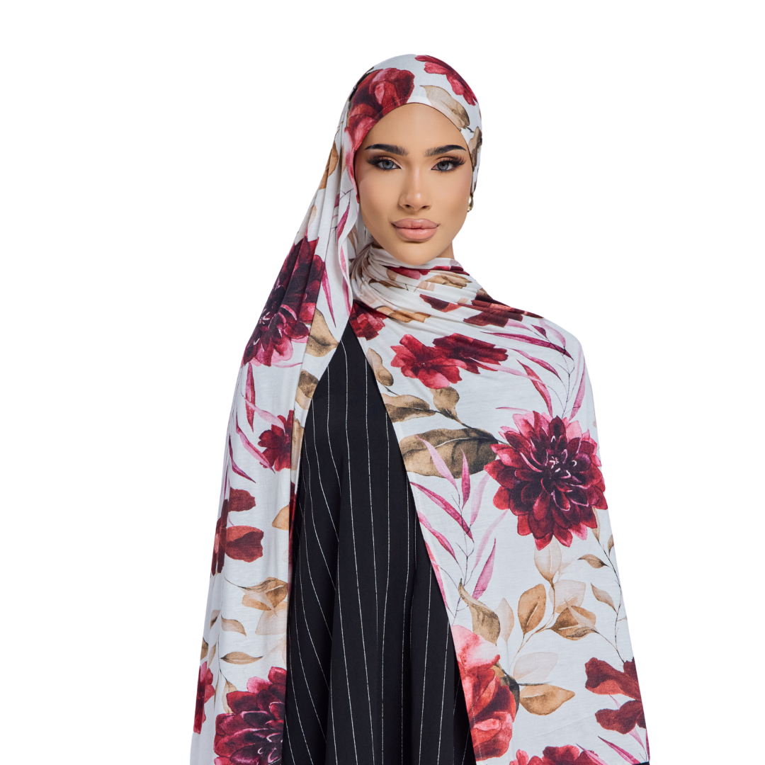 Crimson Floral Jersey Hijab