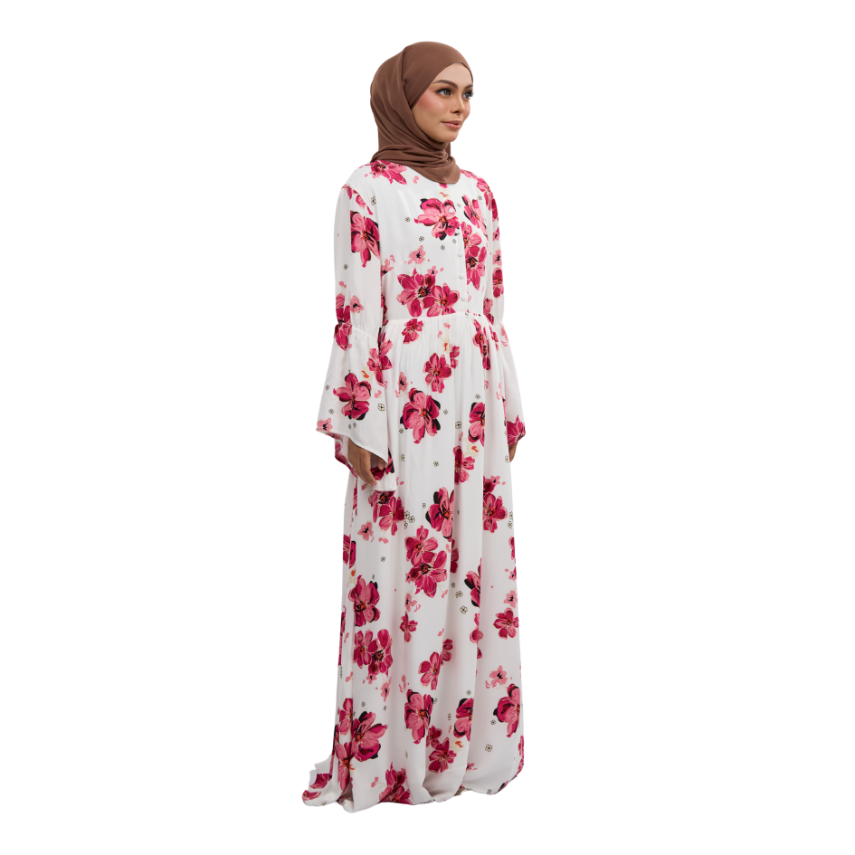 Rayon Maxi Dress - Petal Bloom Design with Butterfly Sleeves