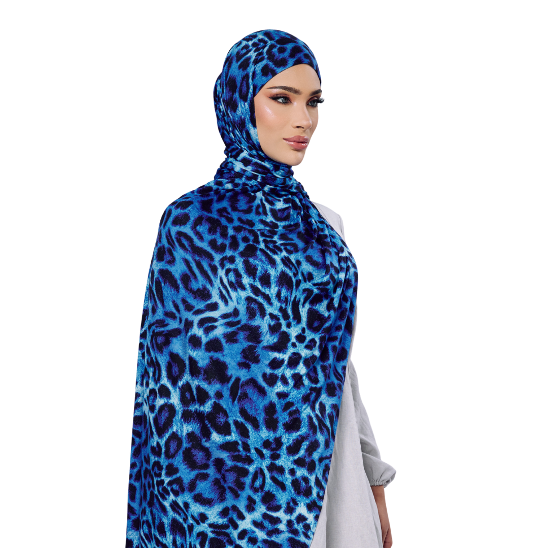 Blue Leopard Jersey Hijab