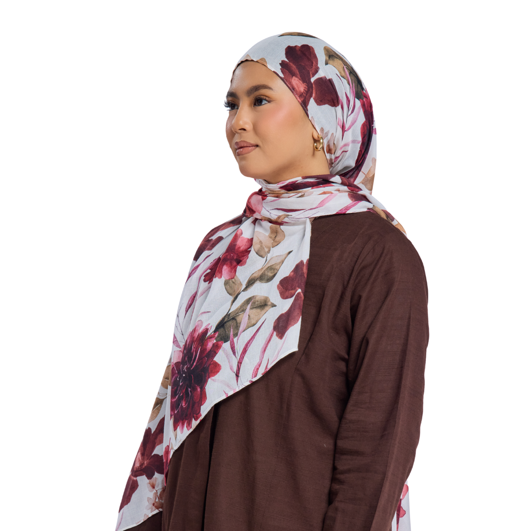 Crimson Floral Modal Hijab