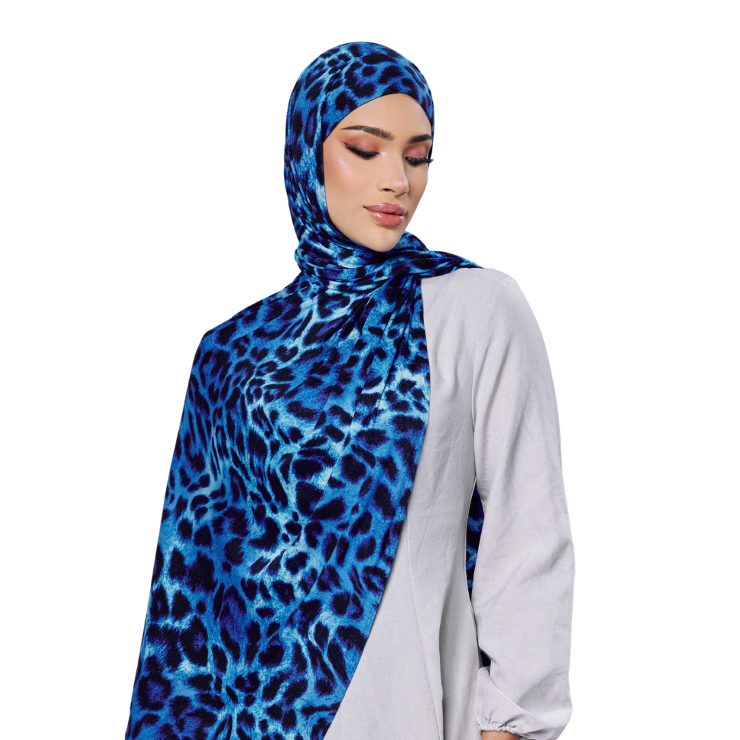 Blue Leopard Jersey Hijab