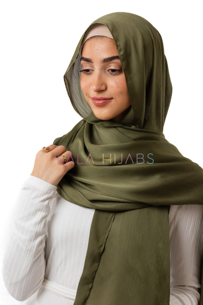Enchanted Moss Satin Hijab Crinkle Hijabs